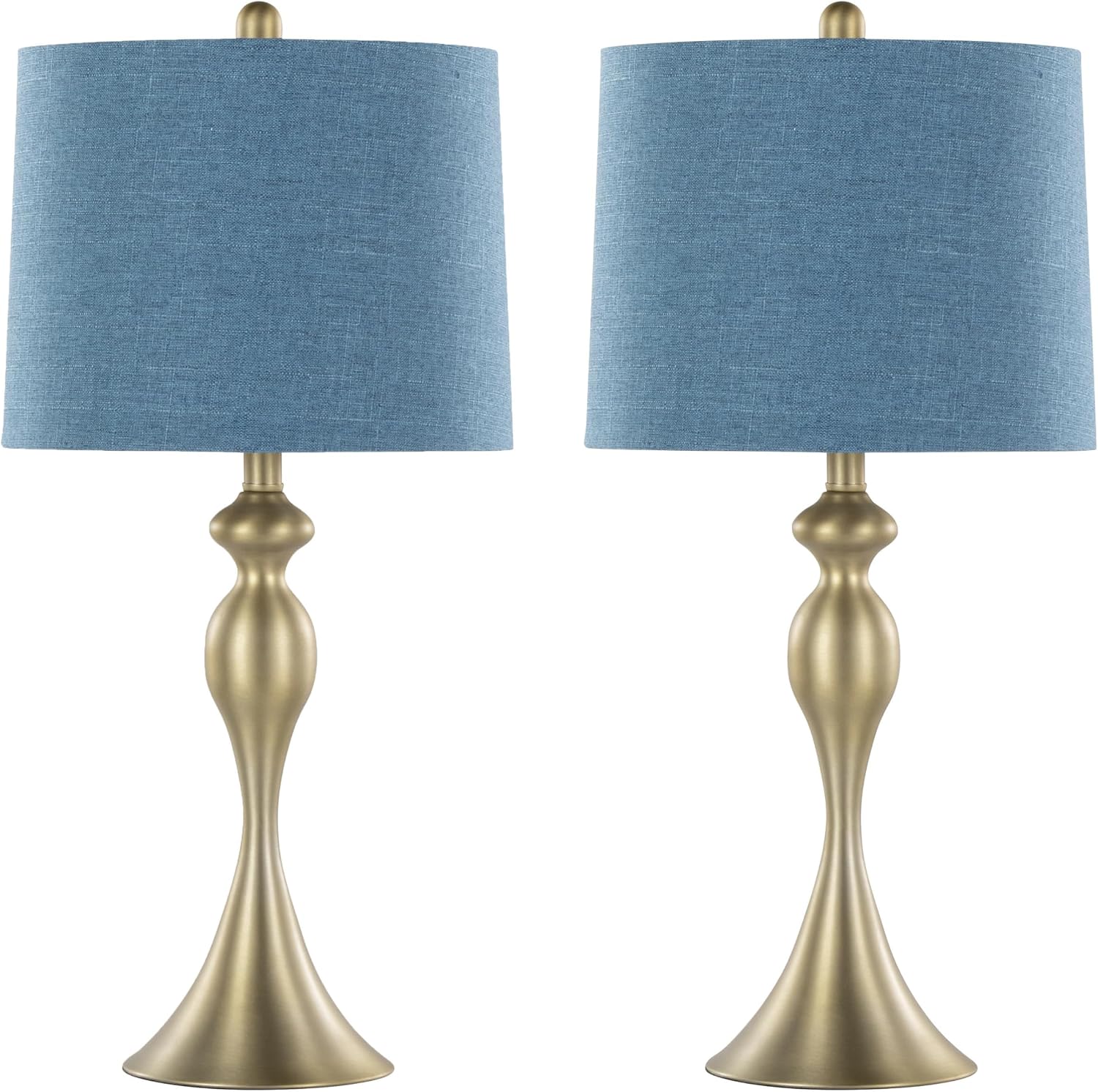 Ashland 27' Metal Table Lamps Set of 2, Desk Lamp, Bedside Lamps for Night Stands, Nightstand Lamp, Small Lamp, Small Table Lamps for Living Room Set of 2 (Gold Metal, Moroccan Blue Linen)
