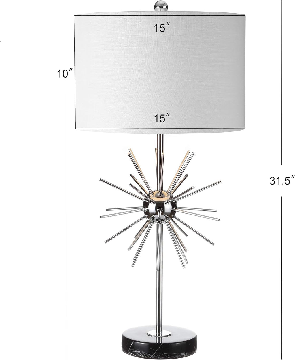 JONATHAN Y 31.5' Chrome Metal and Marble Starburst LED Table Lamp Set of 2, Mid-Century Modern Glam Lamp for Living Room Bedroom, White Linen Shade, LED Bulbs Included JYL2011A-SET2