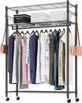 BATHWA Heavy Duty Clothing Racks,47.3'W x 17.7'D x 74.8'H Wide Hanging Space 3 Adjustable Shelving Garment Rack on Wheels Portable Wardrobe for Dress Coat Clothes Organizer Sturdy Metal Construction