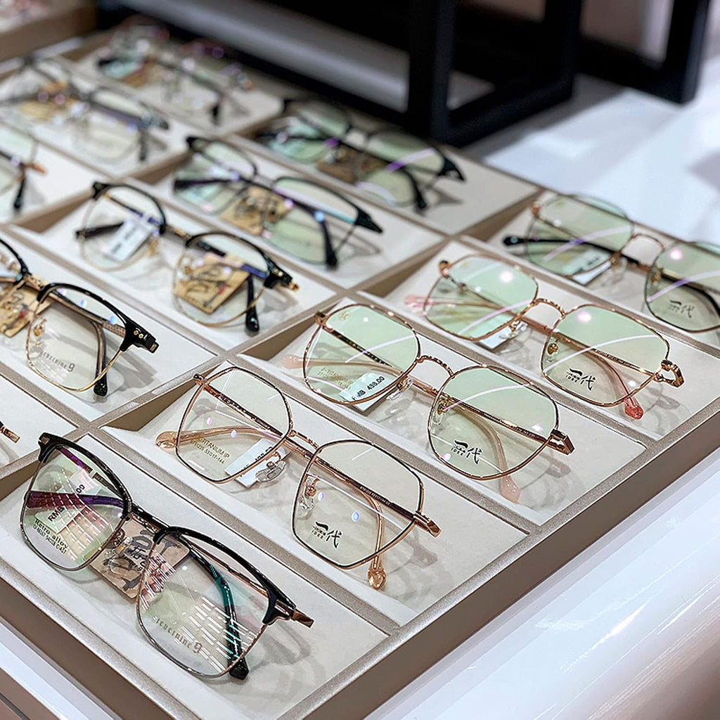 Eyeglass Displays Eyeglasses Sunglasses Display Case Organizer Box Eyewear Storage Tray for Men Women Store Exhibit Presentation Showcase, Champagne Gold Display Risers(A)