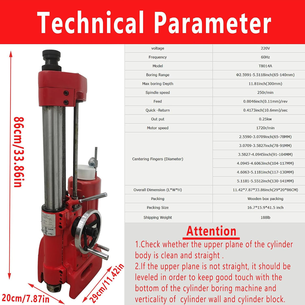 T8014A Cylinder Boring Machine for Automotive & Tractor Engines 220V High Precision Engine Cylinder Repair Machine with 65-140mm Boring Range with Heavy Duty Cutting Capacity