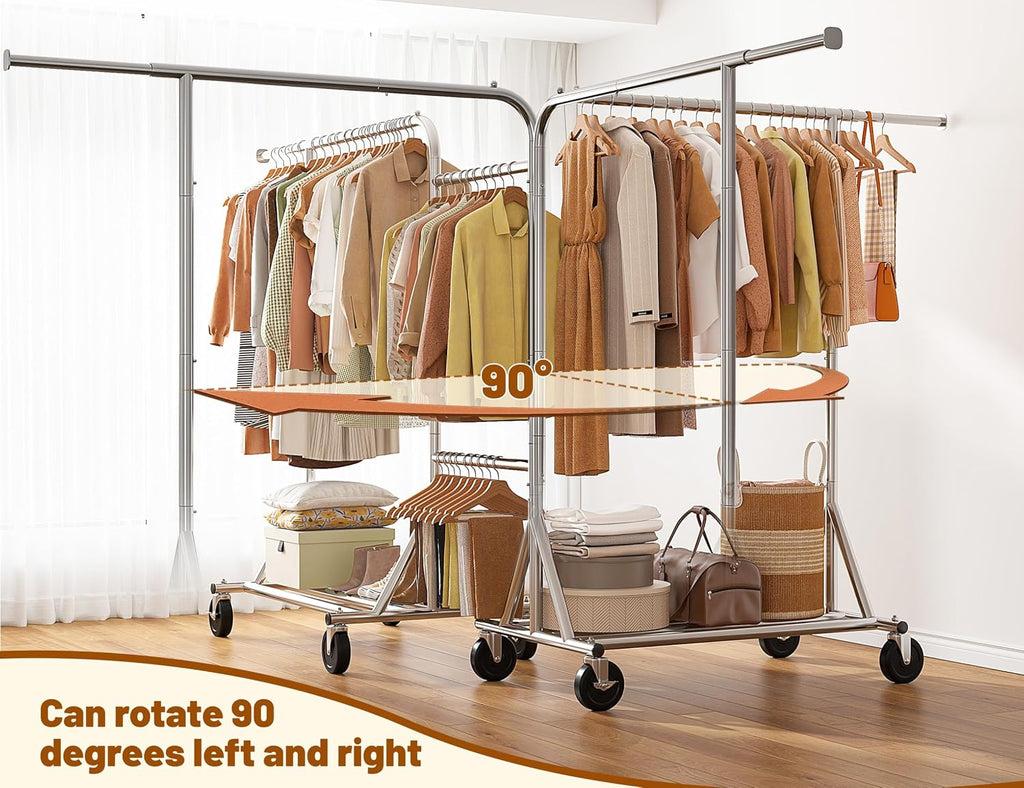 Raybee Heavy-Duty Clothes Rack, 117' W Rolling Rack with Wheels, 600 LBS Load Capacity, Holds 240+ Clothes, Portable, Adjustable, Commercial Garment Rack