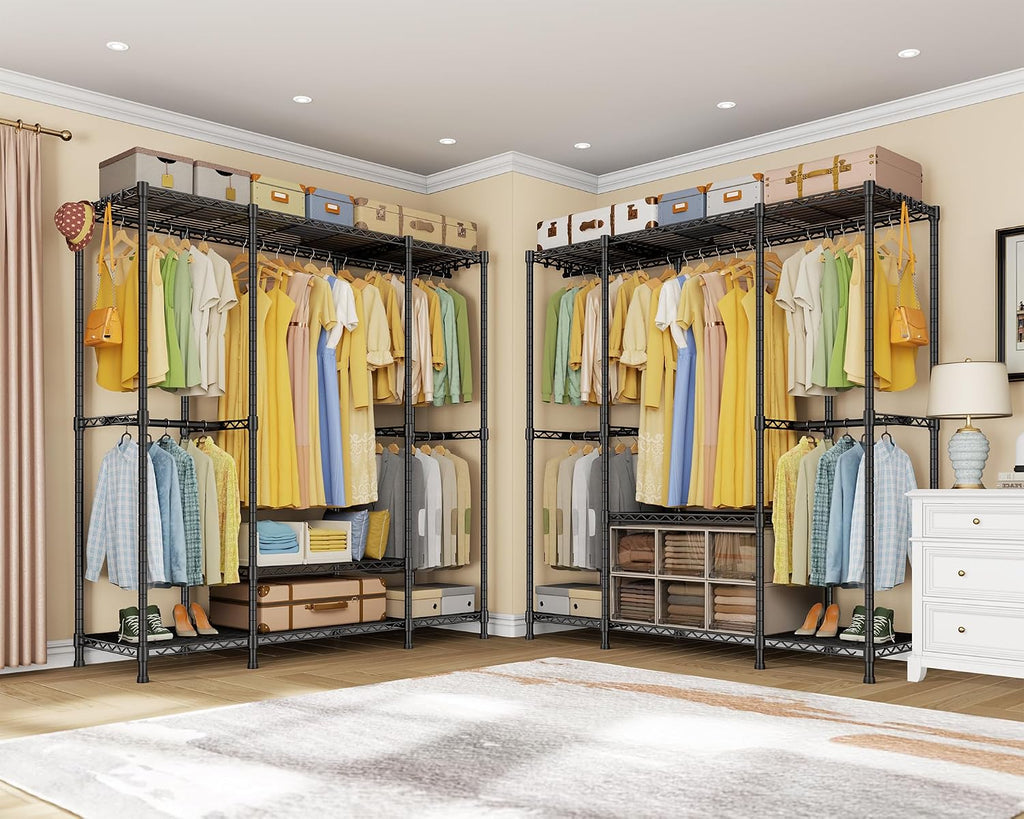 Ulif E3 Heavy Duty Garment Rack, 4 Tiers Freestanding Closet Organizer System with 5 Shelves, Metal Closet Organizer and Storage System for Clothes, Max Load 850lbs, 58.4'W x 15.7'D x 77.3'H, Black