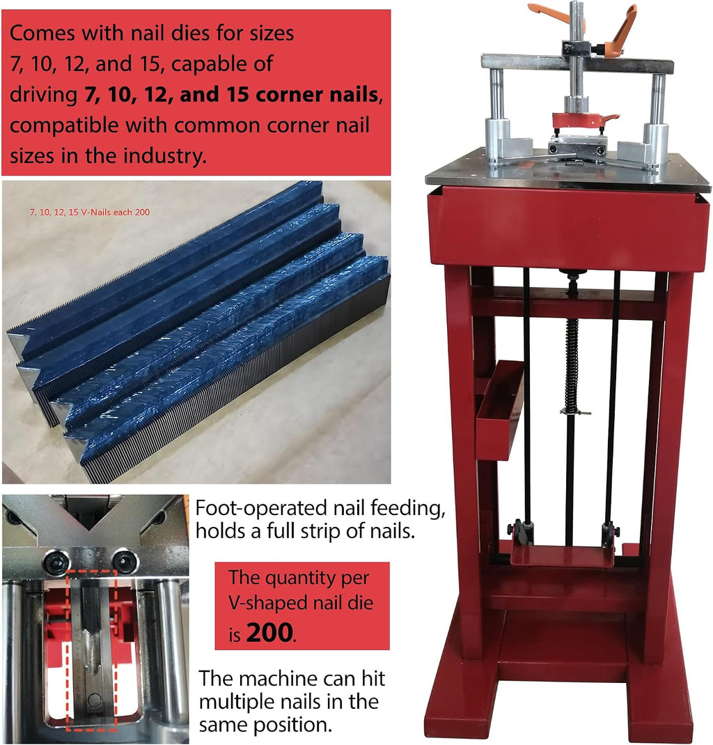 HayWHNKN Manual Picture Framing Machine Iron Foot Pedal V-Nailer, Wood Corner Frame Joiner for Picture Frames 7-15mm V-Nails (Frame Width 6-150mm/Thickness 6-100mm) for Family or Small Workshops