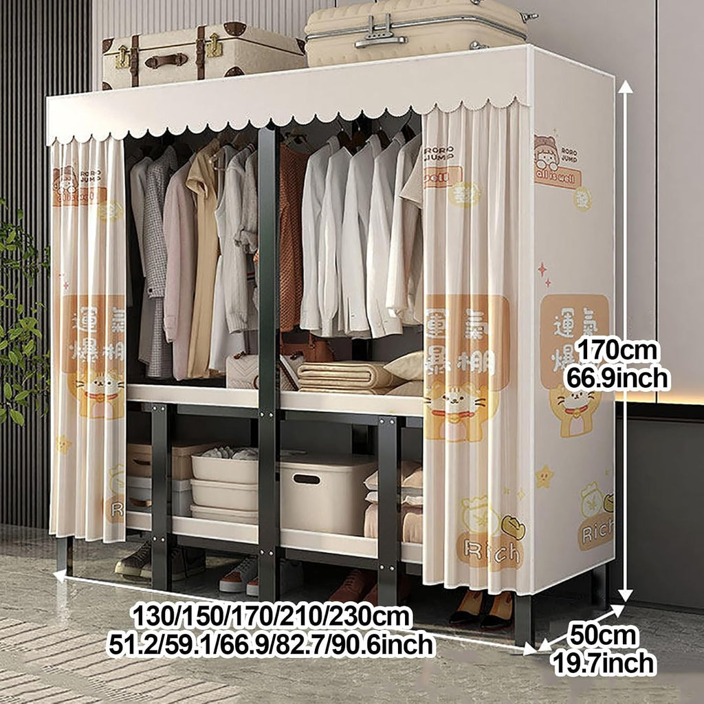 Clothes Rack With Cover Foldable Wardrobe Closet Portable Coat Storage Garment Racks For Hanging Clothes Armoire Clothing Rack With Shelves For Bedroom(A,130cm/51.2nch)