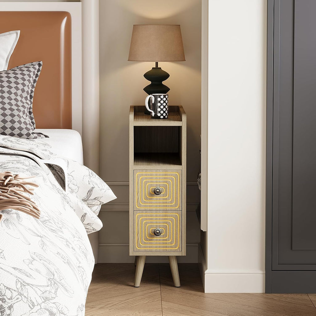 Nightstands Set of 2,Night Stand Bed Side Table with Storage Space,Wooden Bedside Table with Open Shelf,2 Drawers,End Table with Solid Wood Feet for Bedroom,College Dorm,Entryway (Natural)