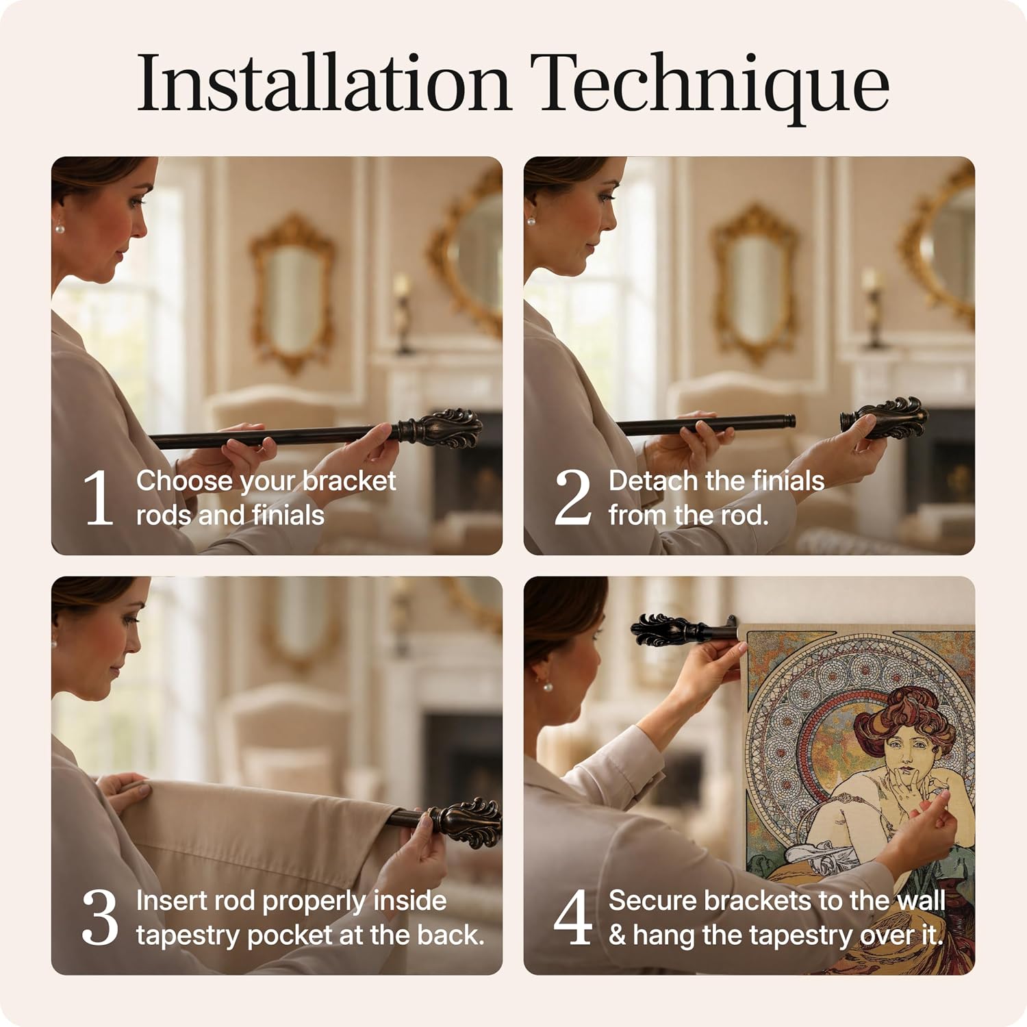 Charlotte Home Furnishings Inc - Mucha Topaze Stone Belgian Premium Tapestry Wall Hanging | 44x18 in Viscose Polyester Blend Boho Vintage Woven Wall Tapestry for Home & Wall Art by Alphonse Mucha