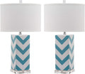 SAFAVIEH Lighting Collection Chevron Modern Contemporary Light Blue Stripe 27-inch Bedroom Living Room Home Office Desk Nightstand Table Lamp Set of 2 (LED Bulbs Included)