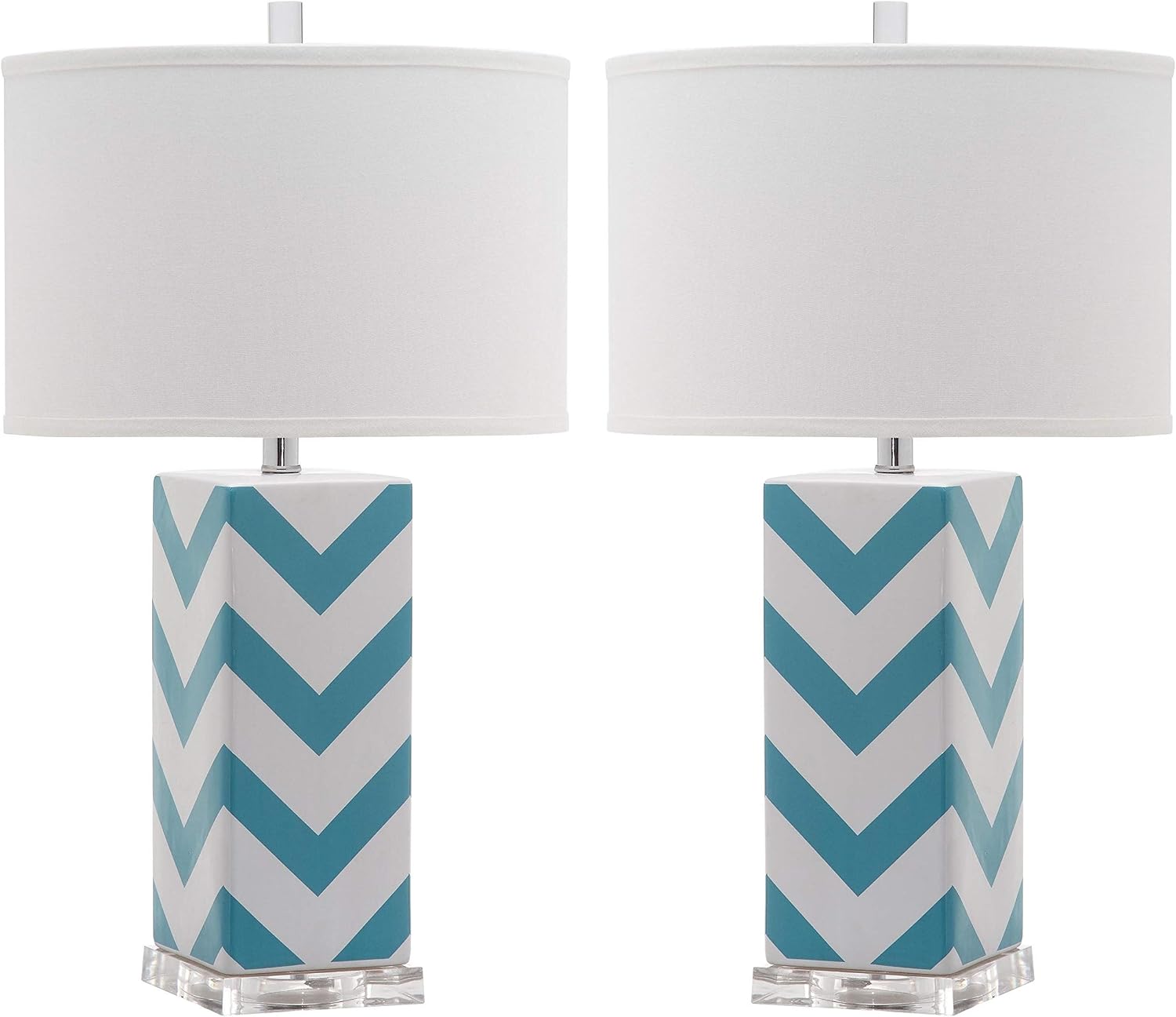 SAFAVIEH Lighting Collection Chevron Modern Contemporary Light Blue Stripe 27-inch Bedroom Living Room Home Office Desk Nightstand Table Lamp Set of 2 (LED Bulbs Included)