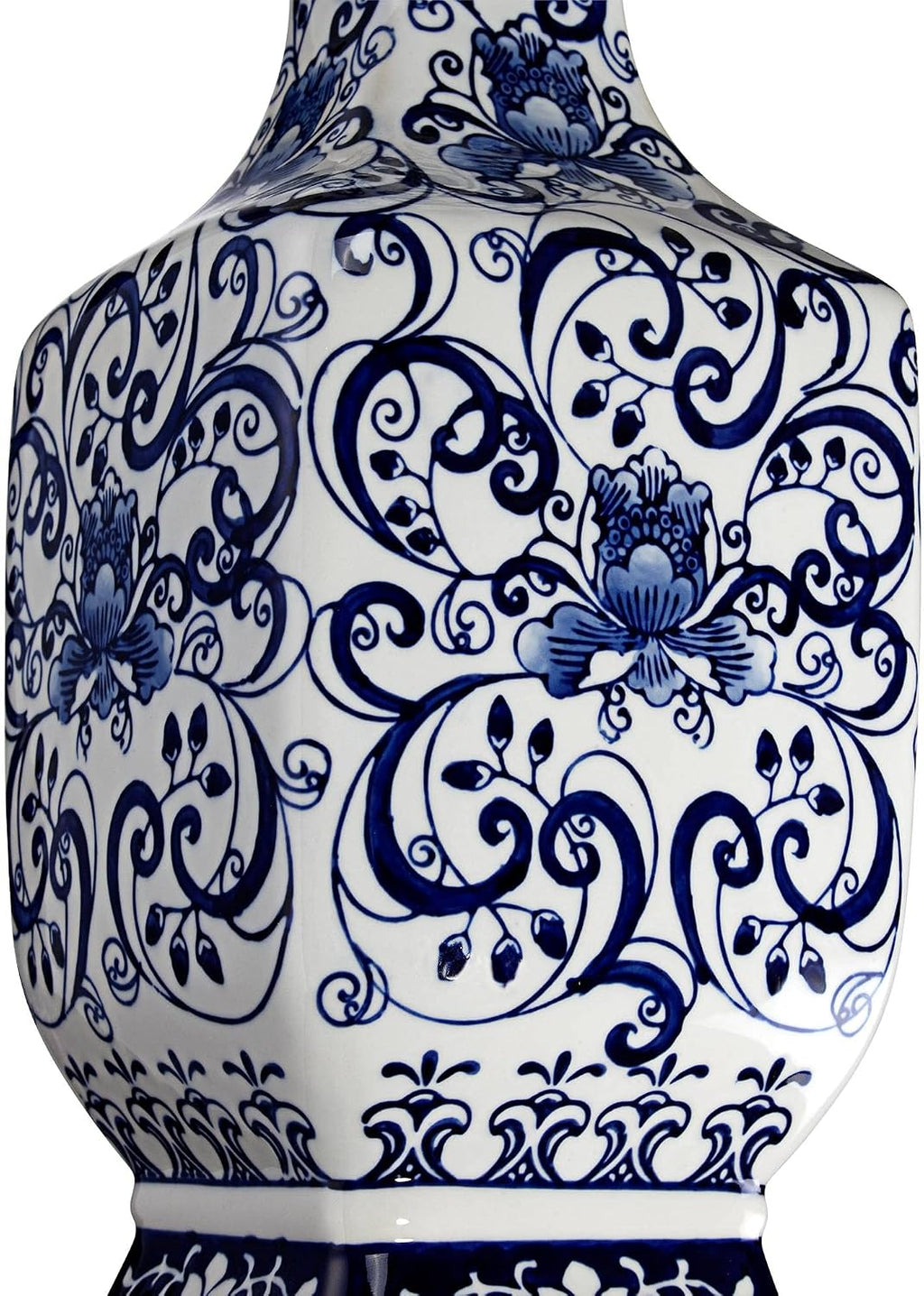 Barnes and Ivy Iris Vintage Asian Chinese Style Table Lamp 28' Tall Porcelain Blue Floral Jar Geneva White Drum Shade Cottage Core Decor for Living Room Bedroom House Bedside Nightstand Home Office