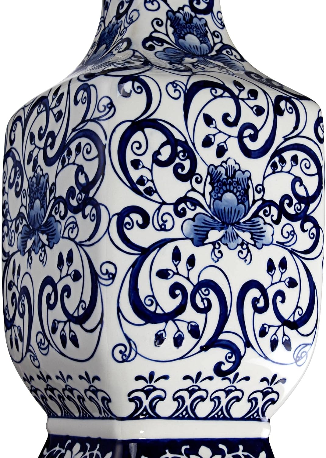 Barnes and Ivy Iris Vintage Asian Chinese Style Table Lamp 28' Tall Porcelain Blue Floral Jar Geneva White Drum Shade Cottage Core Decor for Living Room Bedroom House Bedside Nightstand Home Office