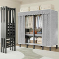 Metal Wardrobe Rack - Heavy Duty Foldable Wardrobe Closet with Cover 1200lbs Garment Rack for Hanging Clothes Covered Clothing Coat Storage Organizer
