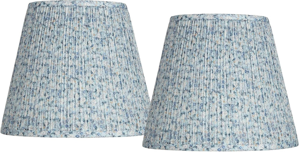 Set of 2 Hardback Pleat Empire Print Cottage Core Lamp Shades Blue Floral Medium 8' Top x 13' Bottom x 10.75' High x 11' Slant Spider with Replacement Harp and Finial Fitting - Springcrest