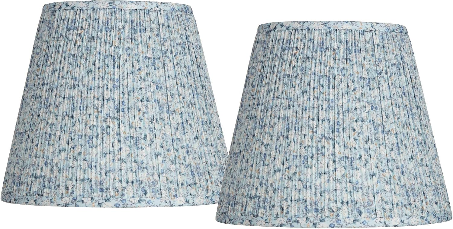 Set of 2 Hardback Pleat Empire Print Cottage Core Lamp Shades Blue Floral Medium 8' Top x 13' Bottom x 10.75' High x 11' Slant Spider with Replacement Harp and Finial Fitting - Springcrest