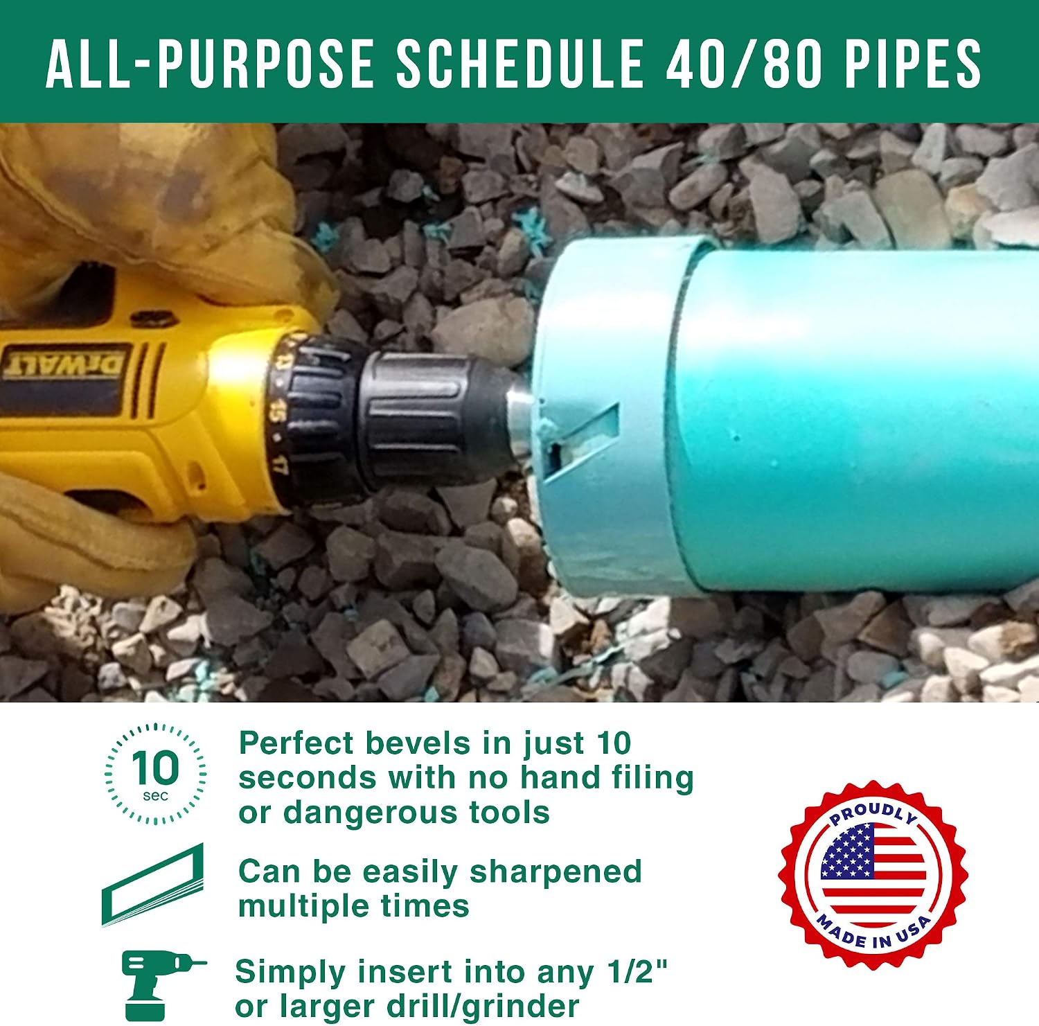 6 inch Bevel Pro PVC Pipe Beveling Tool for SDR 35/26 Sewer Pipes, Eliminates Hand Filing for Quick, Easy and Safer Bevels, ADP161 Adapter Required for use with Drills/Hole Hogs