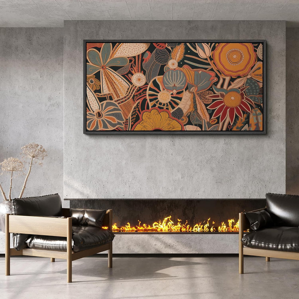MUDECOR Extra Large Framed Canvas Print Wall Art Retro Botanical Abstraction Earth-Toned Vintage Floral Antique Retro Ready to Hang Painting for Living Room Bedroom Multi-Sizes - 60'x30'