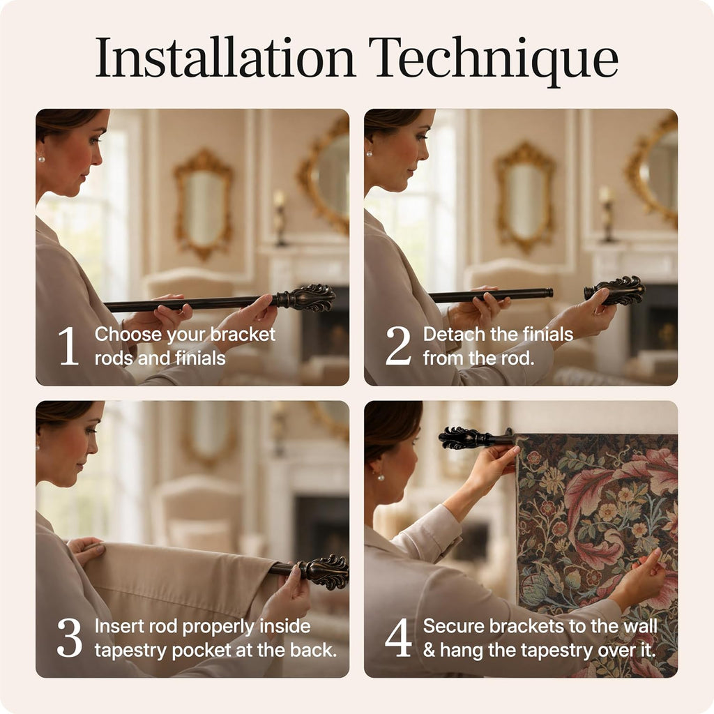 Charlotte Home Furnishings Inc French Boho Tapestry Wall Hanging 70 x 29 in, Acanthe Brown Large Aristoloches Aesthetic Woven Wall Art decor for Living Room Home Decor, European Cotton Jacquard Woven