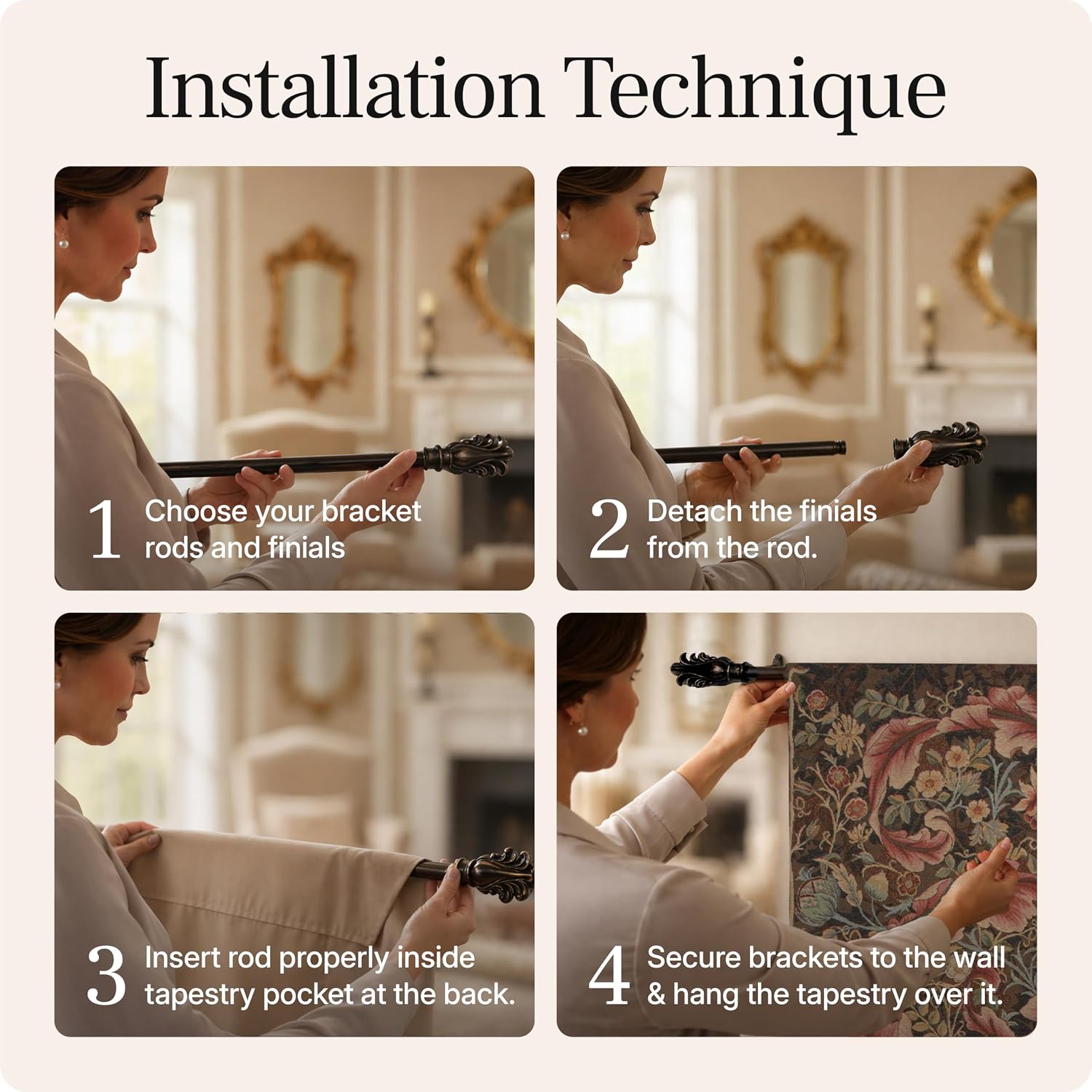 Charlotte Home Furnishings Inc French Boho Tapestry Wall Hanging 70 x 29 in, Acanthe Brown Large Aristoloches Aesthetic Woven Wall Art decor for Living Room Home Decor, European Cotton Jacquard Woven