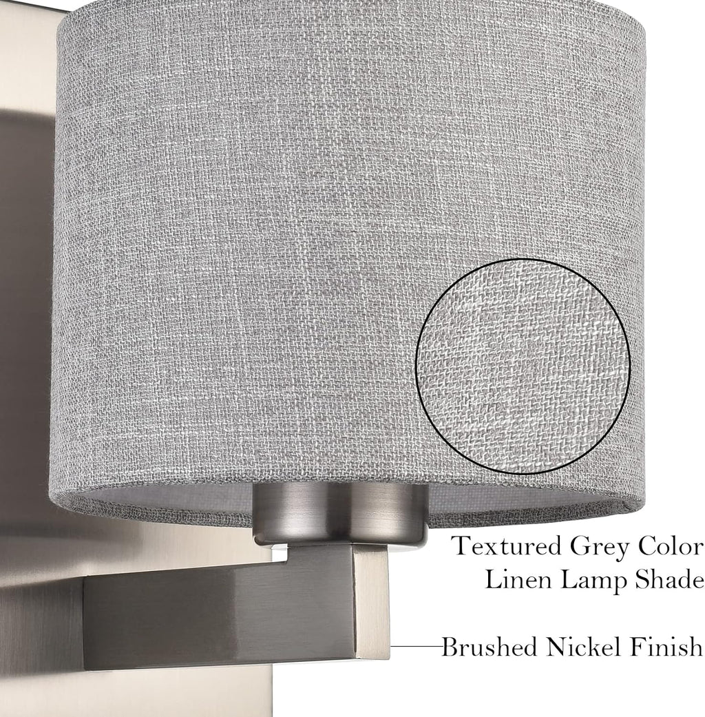 SAMTEEN Modern Wall Sconces Set of Two Brushed Nickel Sconces Wall Lighting 1-Light Drum Wall Sconce Fabric Shade Wall Lamps for Bedroom Hallway Living Room Bathroom