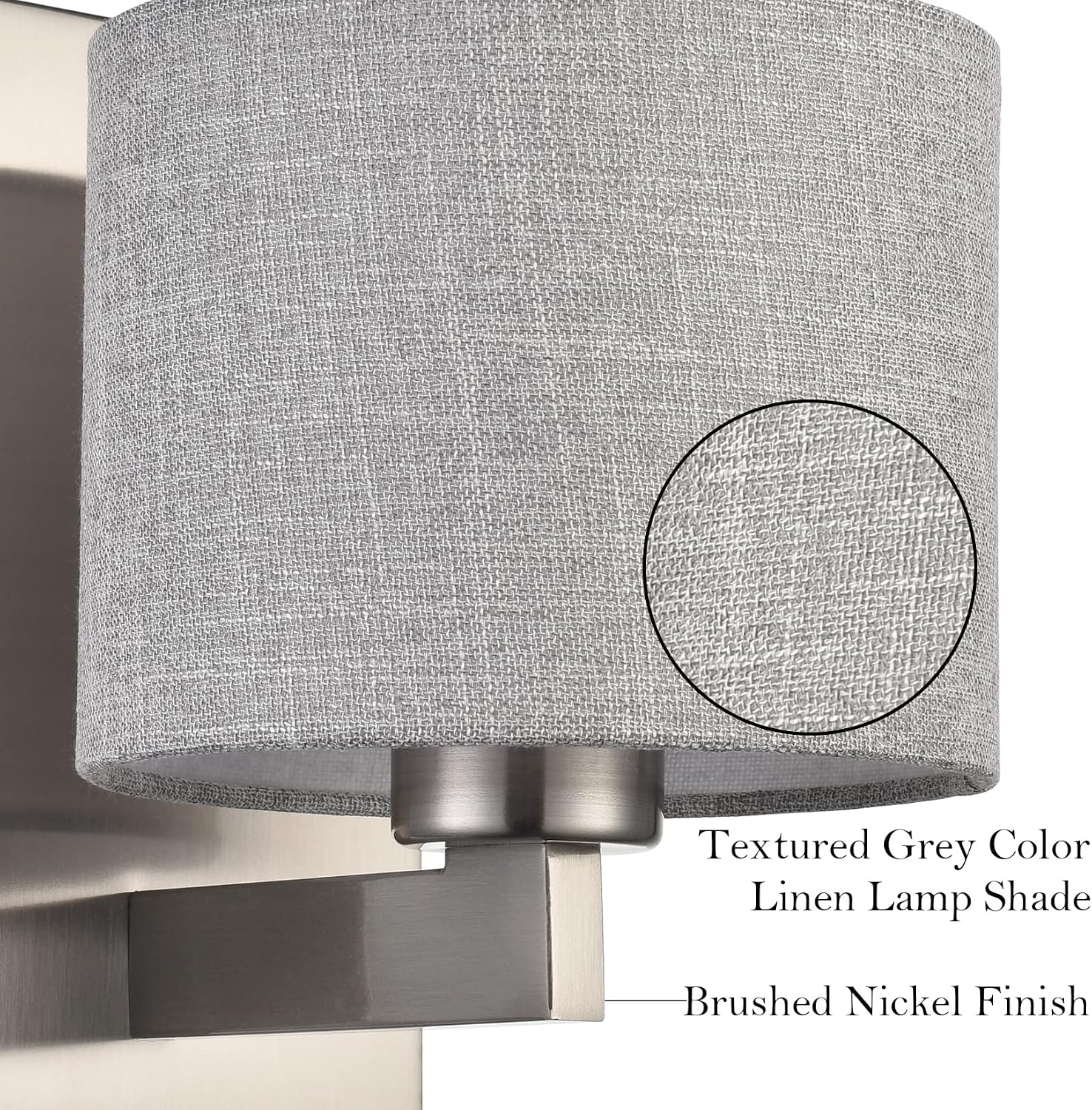 SAMTEEN Modern Wall Sconces Set of Two Brushed Nickel Sconces Wall Lighting 1-Light Drum Wall Sconce Fabric Shade Wall Lamps for Bedroom Hallway Living Room Bathroom