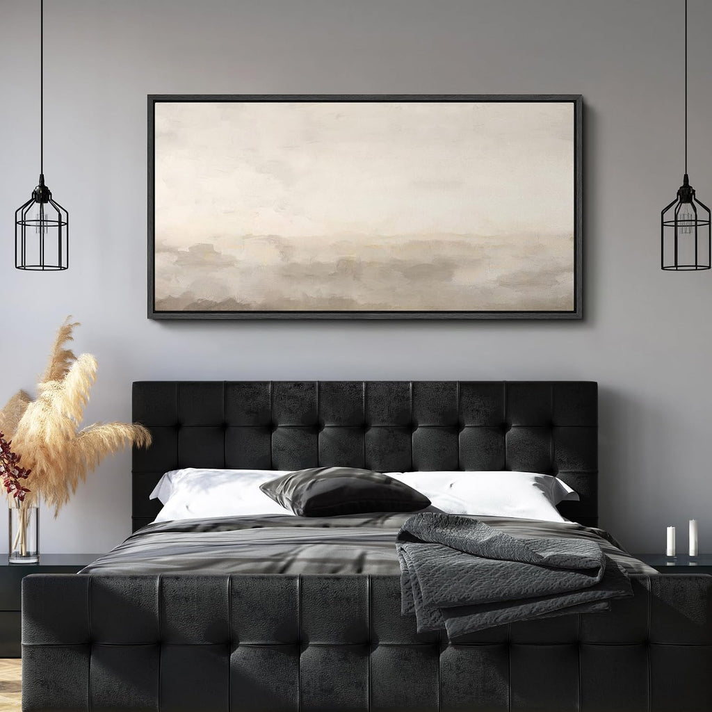 MUDECOR Extra Large Framed Canvas Print Wall Art Soft Neutral Horizon Minimal Abstract Landscape Antique Ready to Hang Painting for Living Room Bedroom Multi-Sizes - 60'x30'
