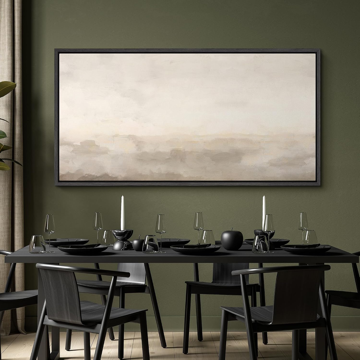 MUDECOR Extra Large Framed Canvas Print Wall Art Soft Neutral Horizon Minimal Abstract Landscape Antique Ready to Hang Painting for Living Room Bedroom Multi-Sizes - 60'x30'