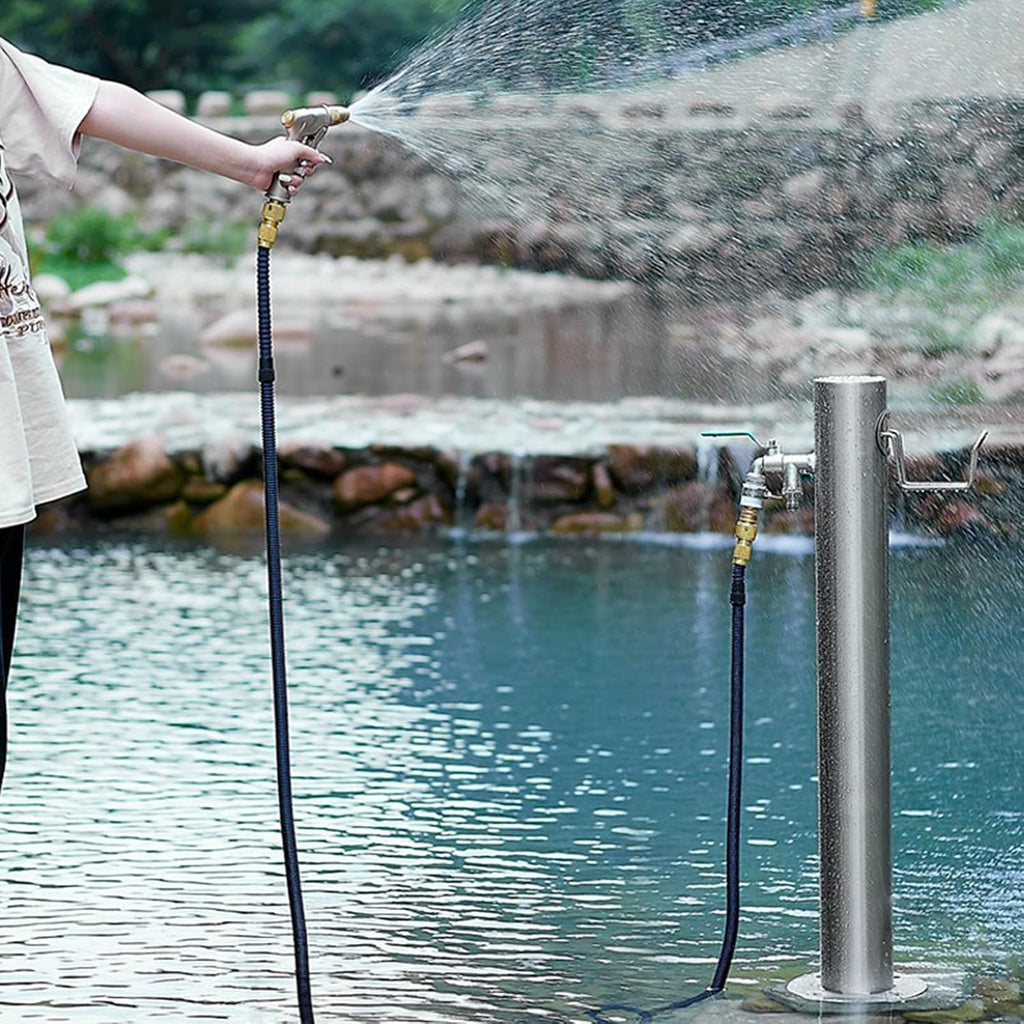 Generic Stainless Steel Garden Water Column with Faucet for Washing and Watering, Outdoor Water Tap Anti-Freezing Fountain and Hose Stand, 20.5×50CM