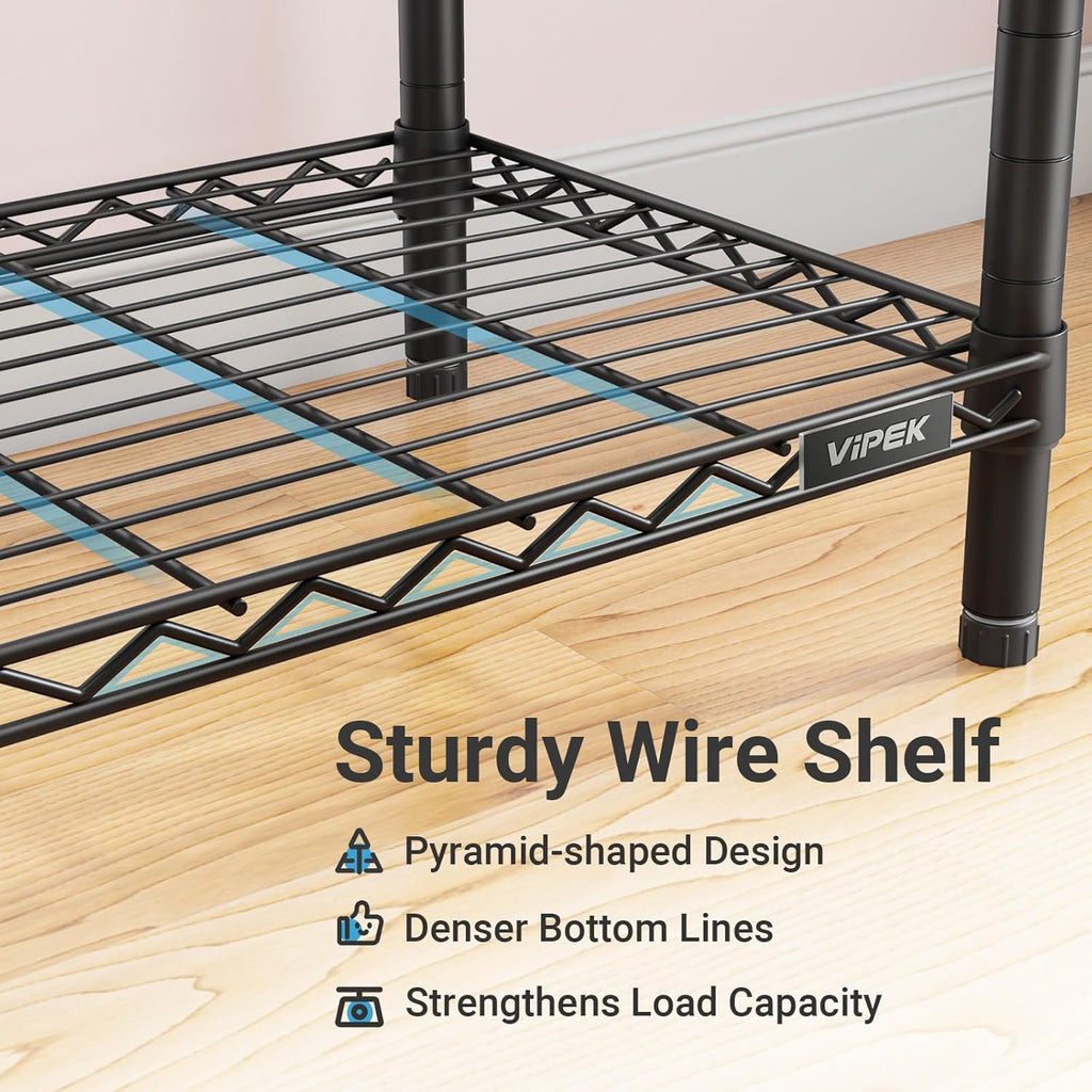 VIPEK L6 Heavy Duty Clothes Rack L Shape Clothing Rack 5-Tier Wire Garment Rack Freestanding Closet with 7 Adjustable Shelves & 4 Hanging Rods, 42.1' L x 42.1' W x 76.4' H, Max Load 850LBS, Black