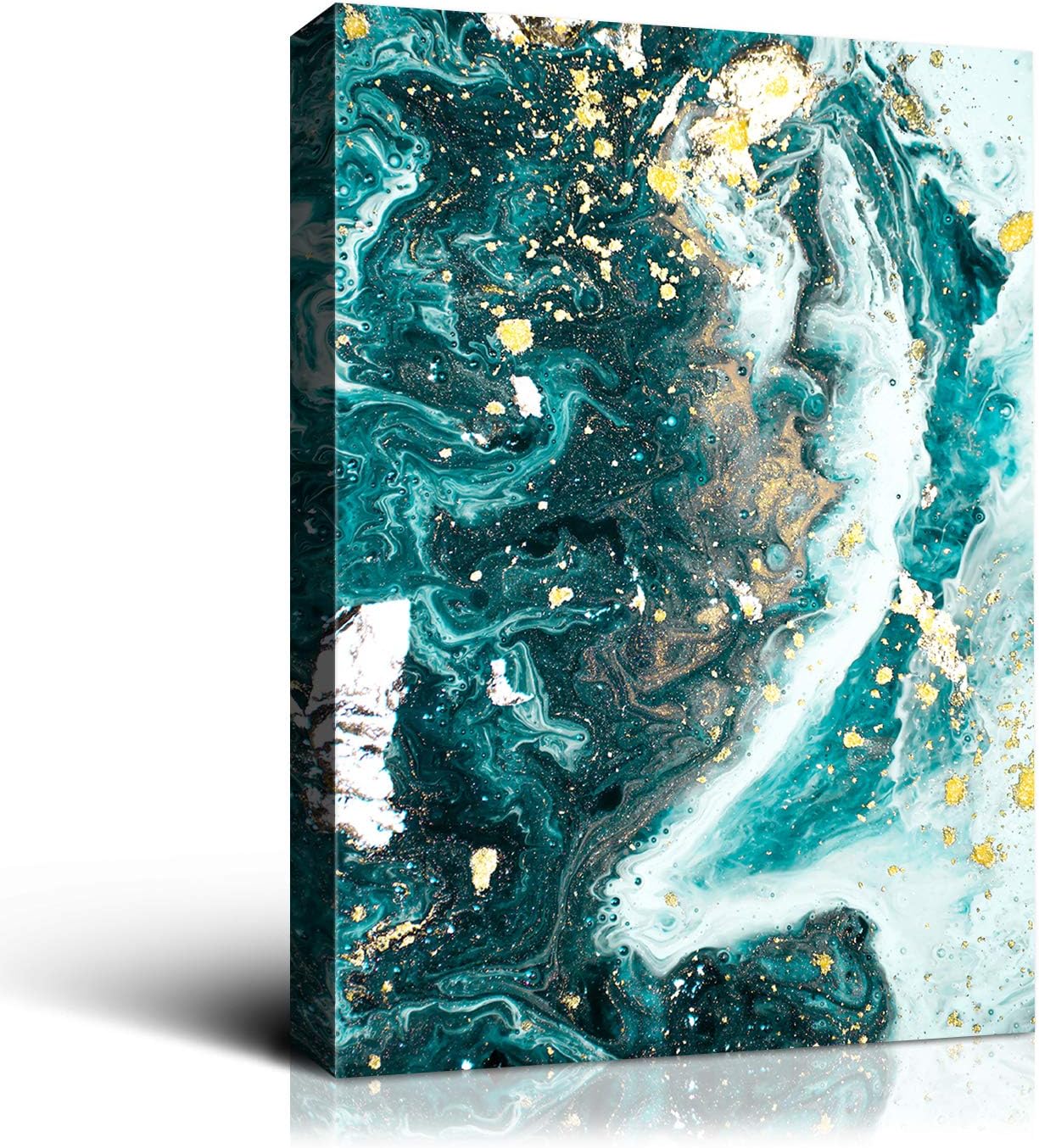 Denzoer Green Ocean and Texture Abstract Wall Art Modern Canvas Prints with Solid Wood Frame Wall Pictures for Home Decoration, Ready to Hang - 36x46 inches