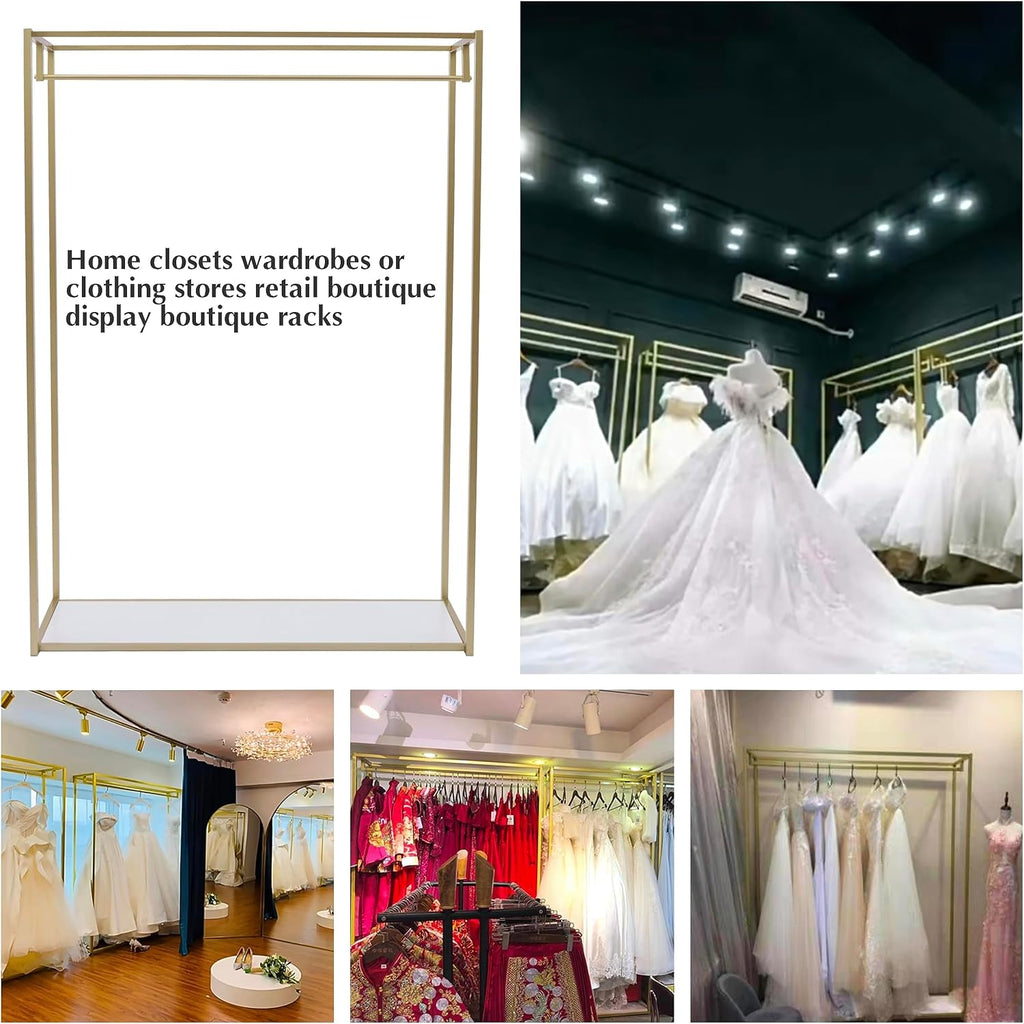 Retail Display Gold Clothing Racks with Shelves, Boutiques Garment Rack Wedding Dress Rack Heavy Duty Commercial Floor Standing for Clothing Store Studio,67 inch