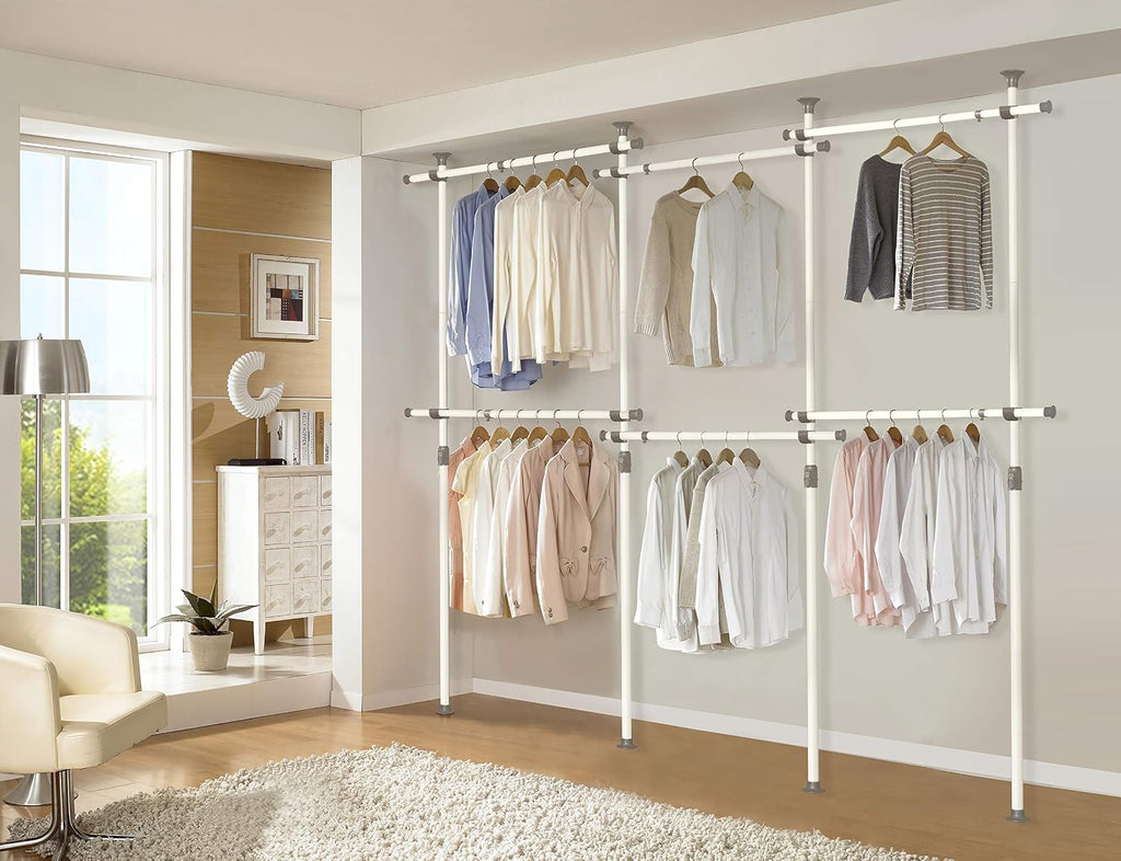 PRINCE HANGER Tension Pole Closet System — No-Renovation Hanging Storage Rack, 6-Tier Expandable Design (PHUS-0072)