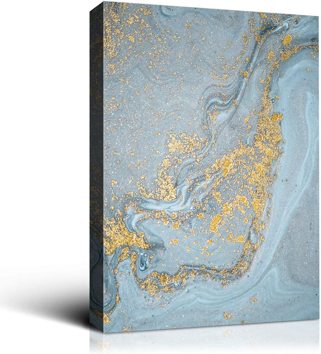 Denzoer - Canvas Wall Art - Grey and Gold Abstract Art Colorful Painting for Living Room - Modern Home Art Giclee Prints Gallery Wrap Modern Wall Decor | Ready to Hang- 36x46 inches