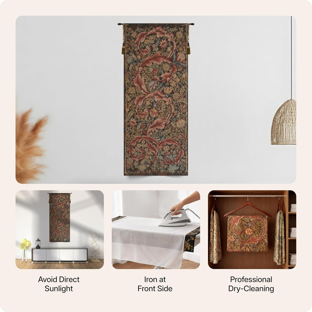 Charlotte Home Furnishings Inc French Boho Tapestry Wall Hanging 70 x 29 in, Acanthe Brown Large Aristoloches Aesthetic Woven Wall Art decor for Living Room Home Decor, European Cotton Jacquard Woven