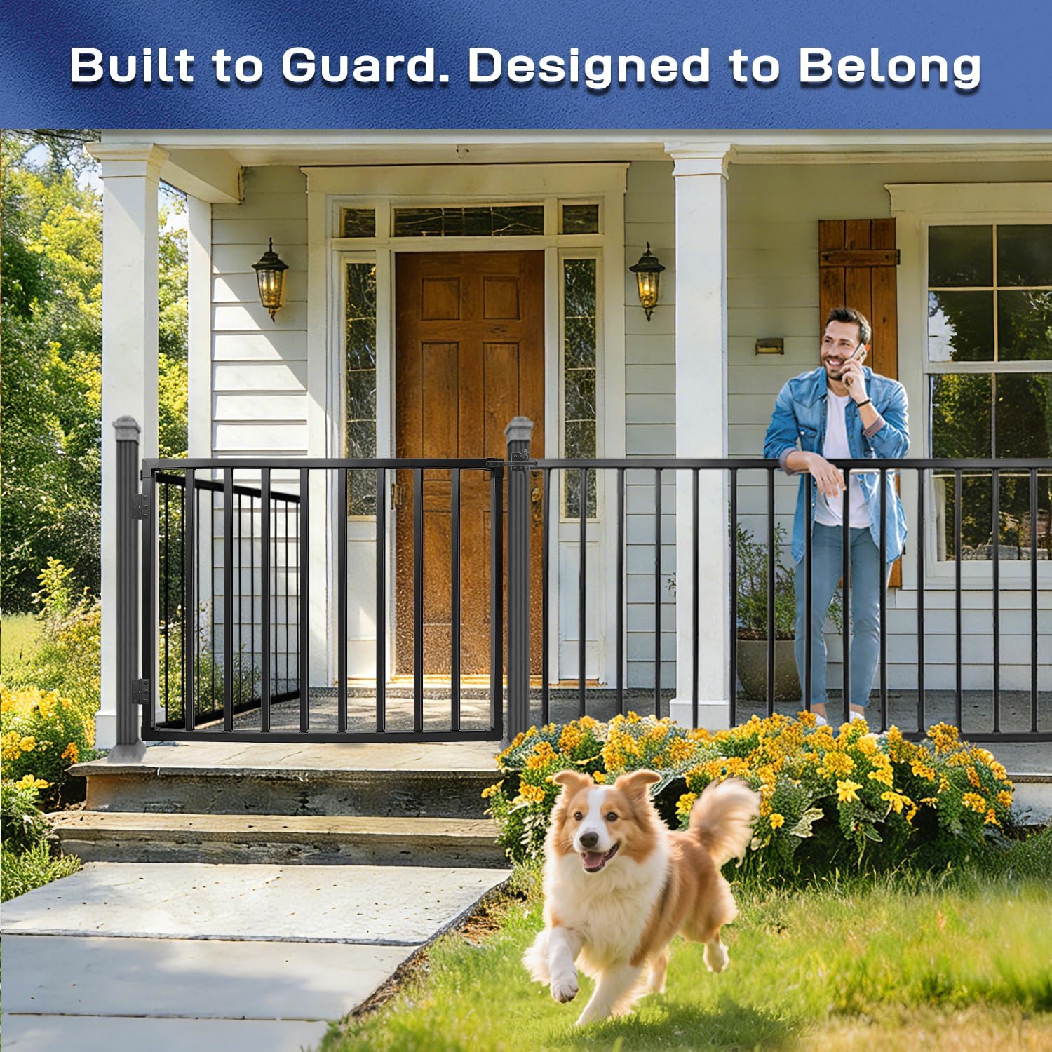 Avalution Deck Fence Gate Outdoor,38' H x 48' W, Metal Fence Gate Kit,Heavy Duty Outdoor Gates with Hinges and Latch,Anti-Rust Deck Gates for Decks,Patio,Garden,Yard,Residential Fences