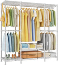 Ulif E3 Heavy Duty Garment Rack, 4 Tiers Freestanding Closet Organizer System with 5 Shelves, Metal Closet Organizer and Storage System for Clothes, Max Load 850lbs, 58.4'W x 15.7'D x 77.3'H, White