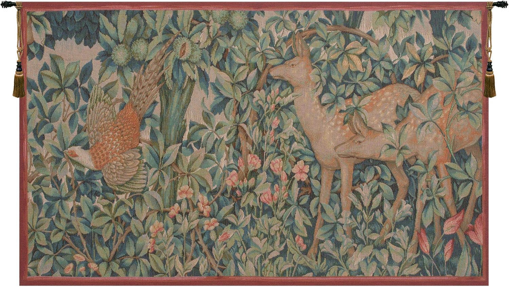 Charlotte Home Furnishings Inc French 46 x 28 in, Pheasant and Doe Medieval Tapestry Wall hanging Boho decor for Living Room Home Decor, European Cotton Jacquard Woven