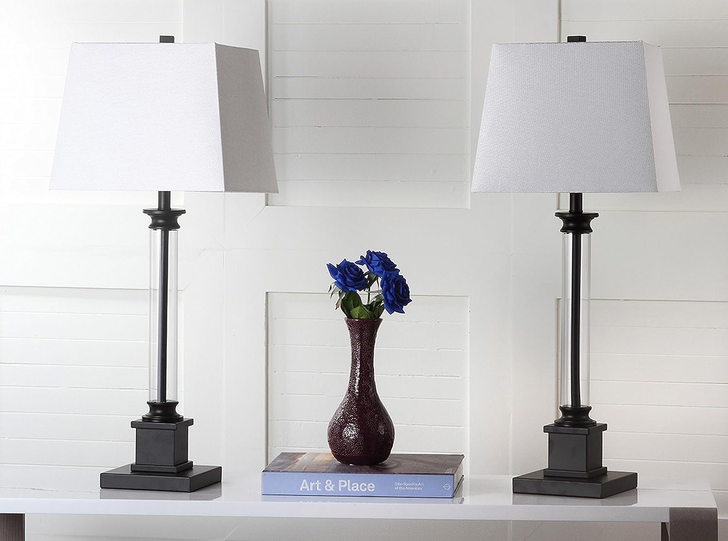 SAFAVIEH Lighting Collection Davis Modern Farmhouse Black 31-inch Bedroom Living Room Home Office Desk Nightstand Table Lamp Set of 2 (LED Bulbs Included)