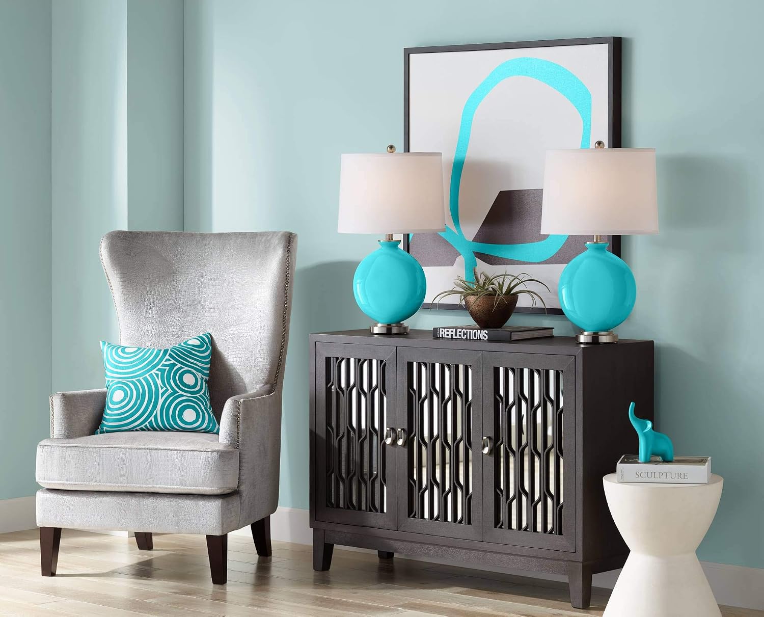 Color + Plus Carrie 26 1/2' Modern Surfer Blue Table Lamps Set of 2
