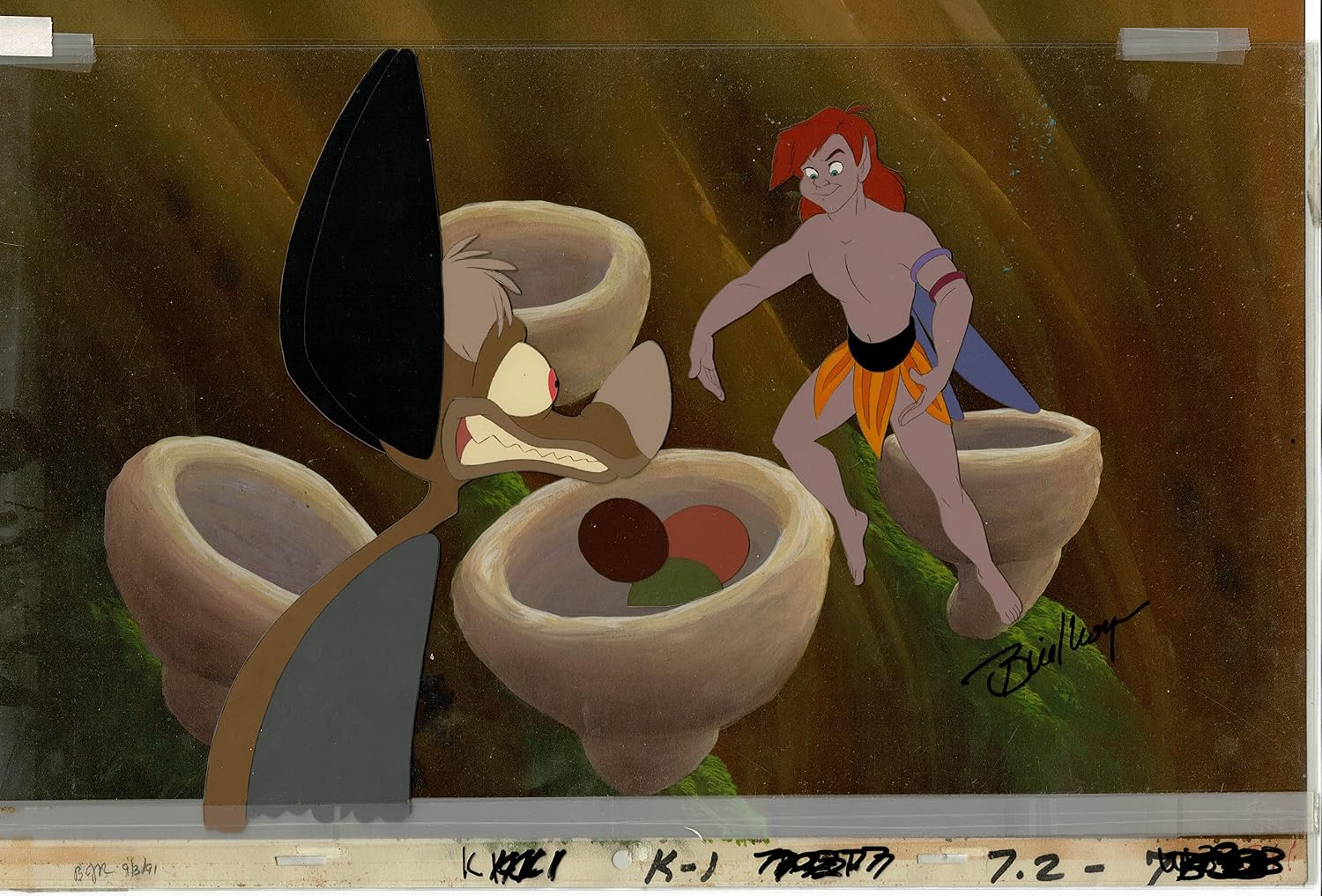 Ferngully Original Production Animation Cel Setup of Pips and Batty Koda with Original Production Background Signed by Bill Kroyer 1992