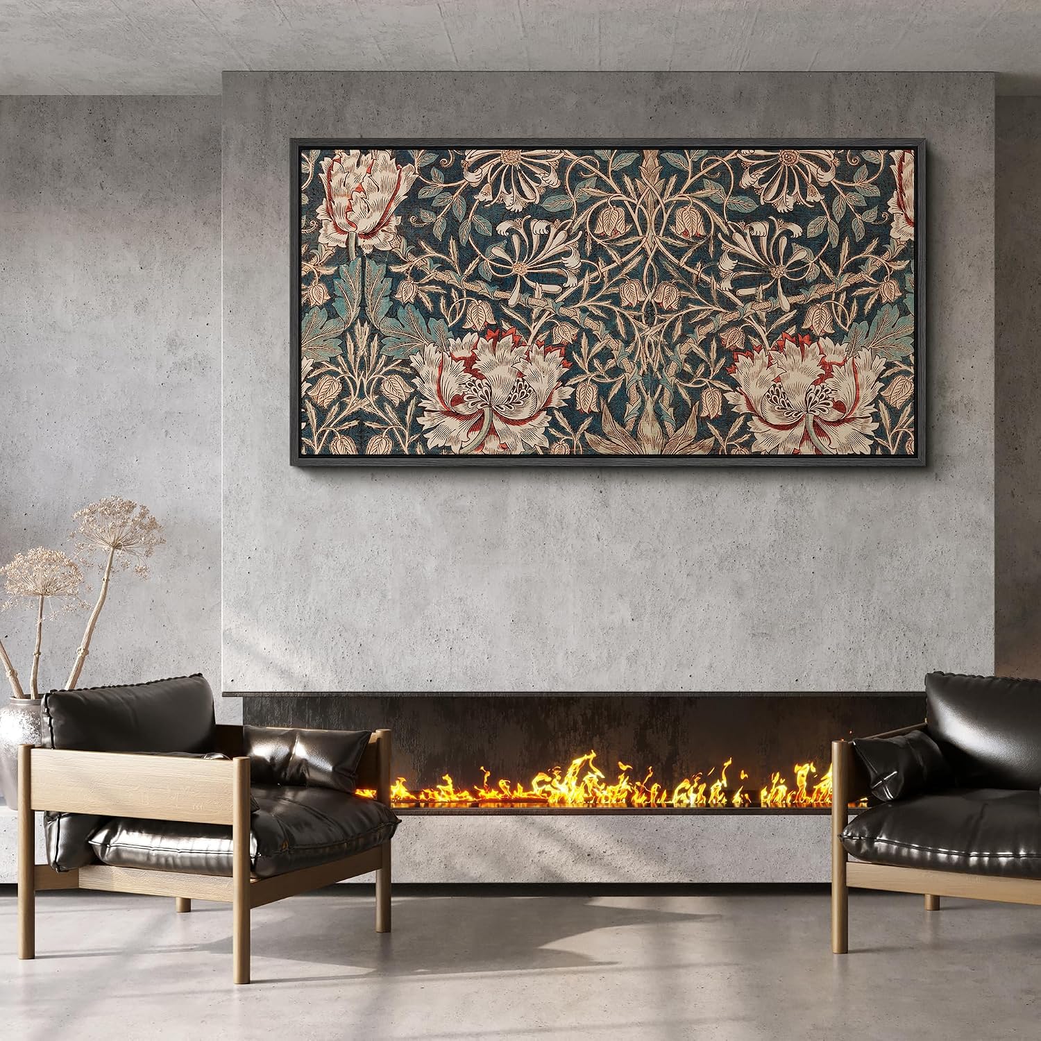 MUDECOR Extra Large Framed Canvas Print Wall Art William Morris Style Floral Tapestry Vintage Botanical Pattern Antique Retro Ready to Hang Painting for Living Room Bedroom Multi-Sizes - 60'x30'