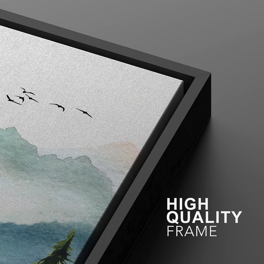 MUDECOR Framed Canvas Print Wall Art Set Watercolor Pastel Mountain Range Pine Tree Forest Nature Wilderness Illustrations Modern Art Floral Cozy for Living Room, Bedroom, Office - 24'x36'x3 Black