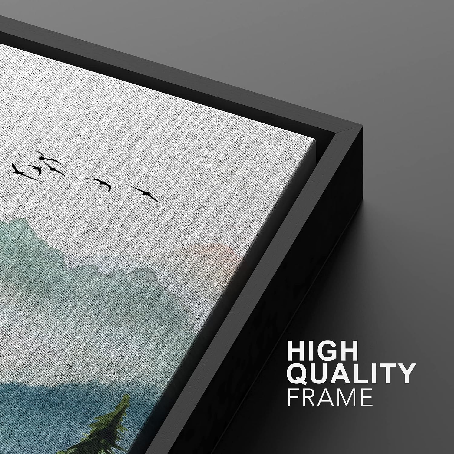 MUDECOR Framed Canvas Print Wall Art Set Watercolor Pastel Mountain Range Pine Tree Forest Nature Wilderness Illustrations Modern Art Floral Cozy for Living Room, Bedroom, Office - 24'x36'x3 Black