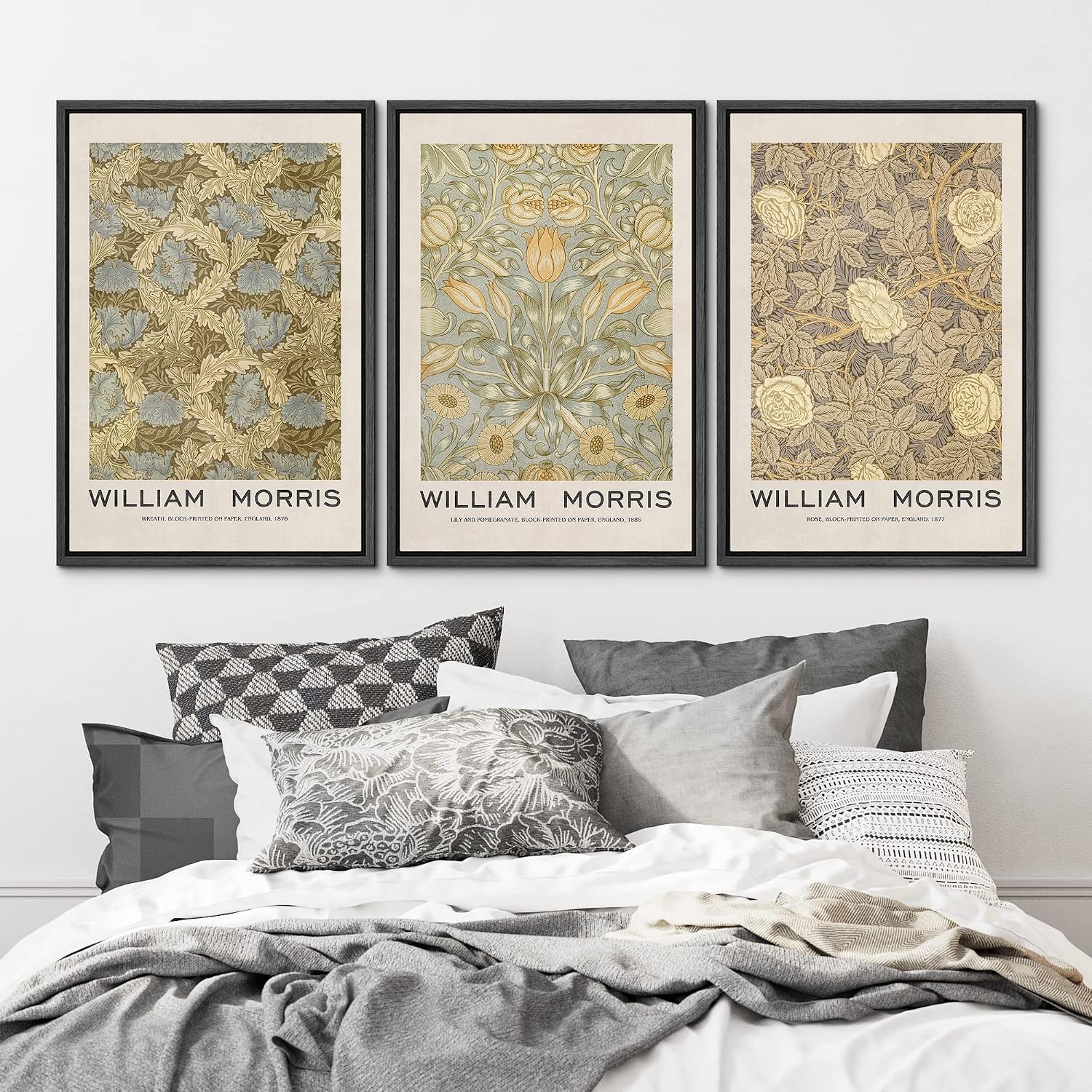MUDECOR Framed Canvas Print Wall Art Set William Morris Floral Tapestry Pattern Nature Wilderness Wilderness Illustration Modern Art Decorative Realism Rustic Vintage for Bedroom - 16'x24'x3 Black