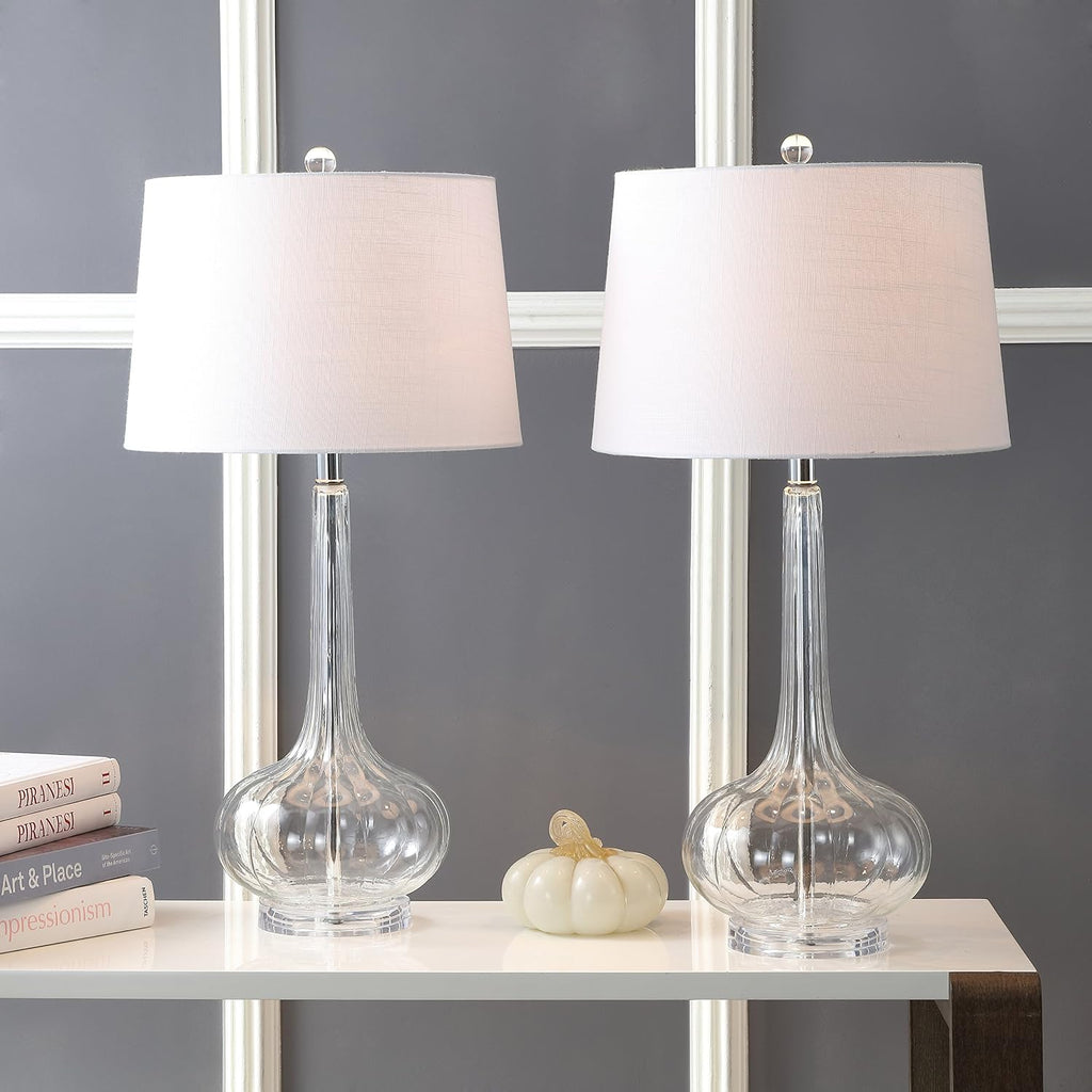 Eyely EYL1079C-SET2 Cooper 28.5' Glass Teardrop LED Table Lamp for Reading Room, Living Room, Office, Bedroom, Contemporary, Transitional, Clear (Set of 2)