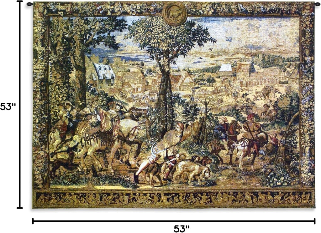 Hunting Parties of Archduke Maximilian | Woven Tapestry Wall Art Hanging | Intricate Renaissance Royal Hunting Scene | 100% Cotton USA Size 53x40