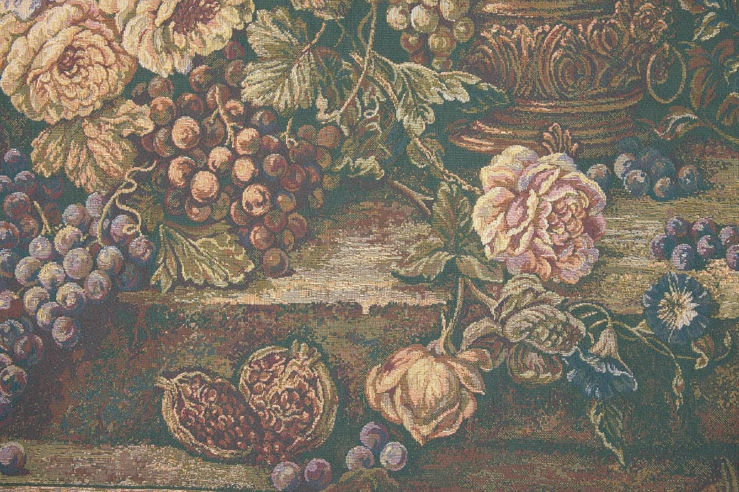 Charlotte Home Furnishings 4554-6441 Bouquet With Grapes Green Tapestry Cushion Wall Hanging - Green44; H 24 x W 42