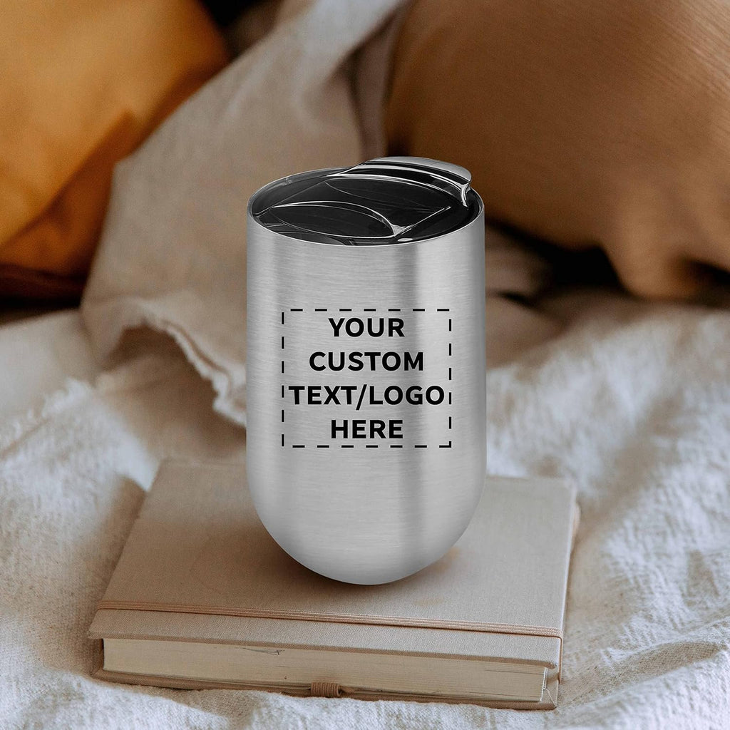 Custom Stainless Steel Mugs with Side Lock Lid Set of 12, Personalized Bulk Pack - Perfect for Coffee, Hot Chocolate, Iced Tea, Soda, Other Hot & Cold Beverages - Silver