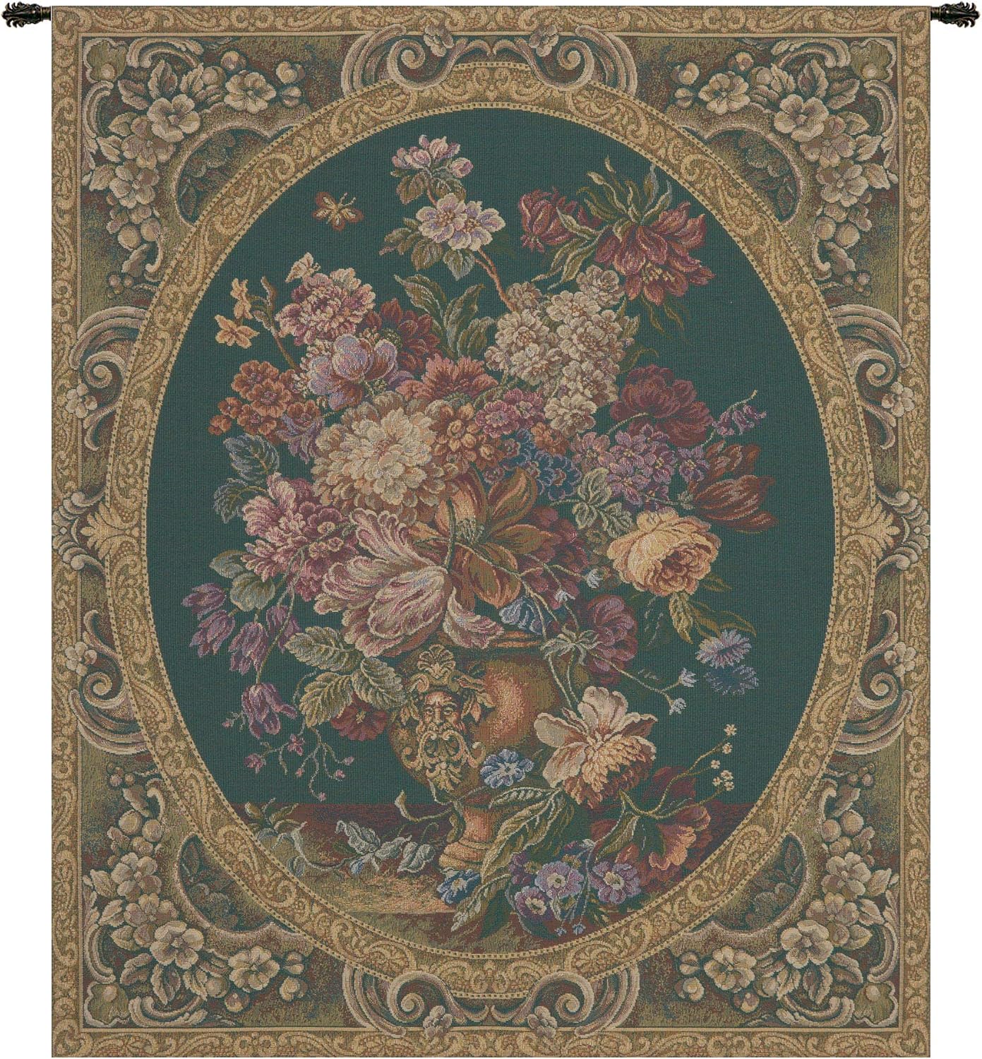 Charlotte Home Furnishings Italian Tapestry Wall Hanging 30x 25 in Floral Vase Green Wall Art Floral Tapestry for Bedroom Aesthetic Living Room and Home Decor European Soft Cotton Jacquard Woven