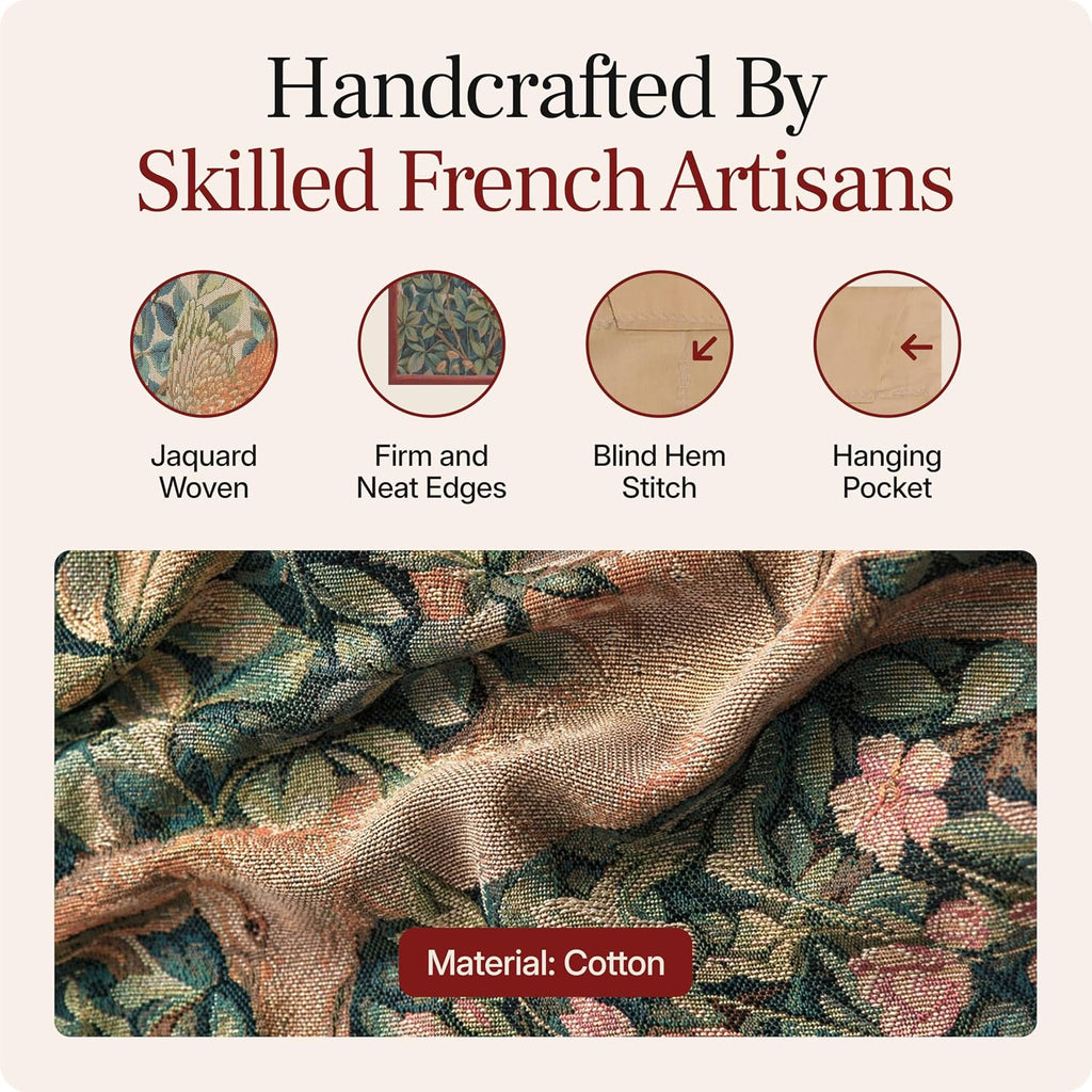 Charlotte Home Furnishings Inc French Boho Tapestry Wall Hanging 29 x 50 in, Pheasant and Doe Aesthetic Woven Wall Art decor for Living Room Home Decor, European Cotton Jacquard Woven