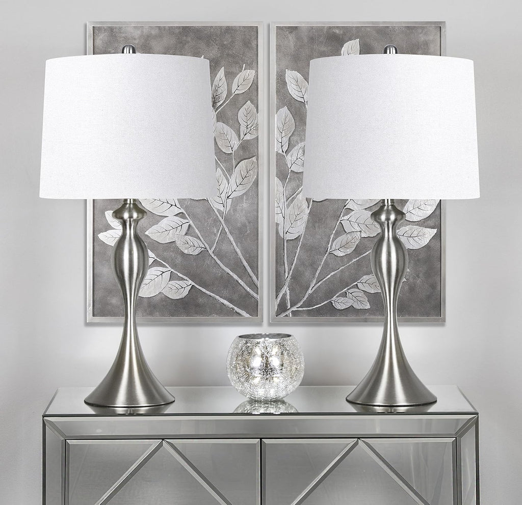 Grandview Gallery Table Lamps with White Shade, Set of 2 – Linen and Brushed Nickel 26.5' Table Lamps for Bedside, Dressers and Much More – ST90215JM-(W)